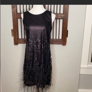 Jessica Simpson Black Feather Sequin Dress 6